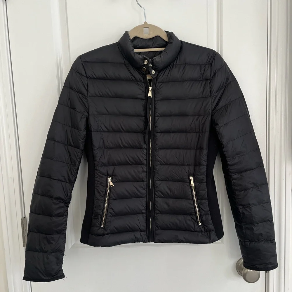 Zara Black Puffer Jacket Slim Fit Stand-Up Collar - Picture 1 of 2